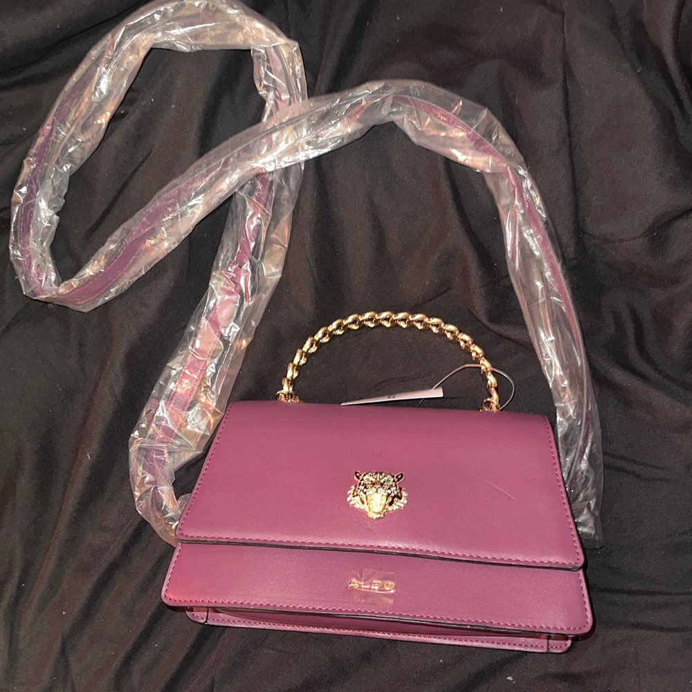 Aldo Plum Crossbody Bag with Gold Chain